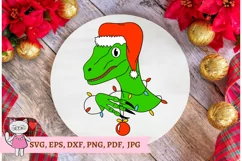 Christmas Dinosaur in Santa Hat with Garland svg, vector Product Image 5