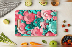 Pink &amp; Teal 3D Flowers Cutting Boards sublimation Design Product Image 3