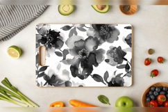 Black &amp; White Watercolor Flowers Cutting Boards sublimation Product Image 3