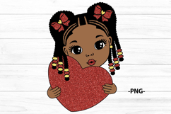 Valentine Glitter Heart Girl PNG Cute African American Girl Product Image 3