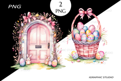 Pink Easter Bunny Clipart, Easter Egg Clipart, Rabbit PNG Product Image 1