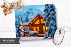 Winter Night with Frosty Trees and Snowflakes Mouse Pad PNG Product Image 1
