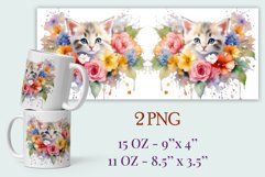Sublimation Mug Design Watercolor Flowers and Kitten, Png Product Image 2