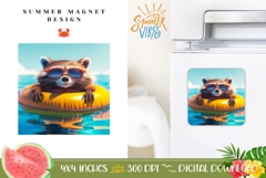 Summer Magnet Template, Summer Raccoon Magnet Design Product Image 1