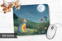 Moonlit Meadow with Rainbow Cat Mouse Pad PNG Design Product Image 1