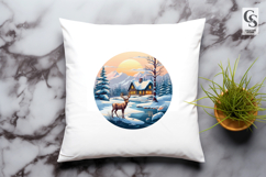 Deer Winter Cabin Landscape Clipart Sublimation PNG Product Image 3