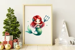 11 Cute Mermaid Cartoon Watercolor Cliparts Product Image 3