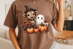 Halloween Ghost And Highland Cow Png, Floral Halloween Png. Product Image 3