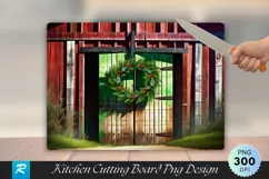 Rustic Barn Door with Green Wreath and Ribbon Cutting Board Product Image 1