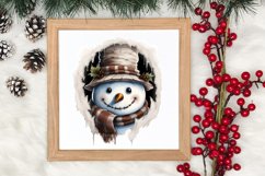 Watercolor Peeking Santa and Snowman Clipart, Christmas PNG Product Image 3