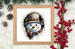 Watercolor Peeking Santa and Snowman Clipart, Christmas PNG Product Image 3
