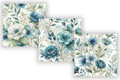 Blues &amp; Greens Watercolor Floral Patterns, Shabby Chic Product Image 3