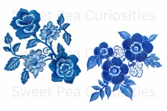 Embroidery, Flowers, Lace, Elements, Clipart, Blue, PNG Product Image 3