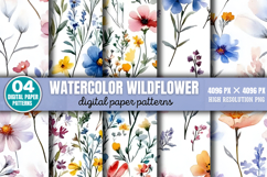 Watercolor Wildflower Digital Background Paper Bundle PNG Product Image 4