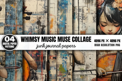 Whimsy Music Muse Collage Journal Patterns PNG Product Image 1