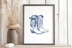 Blue Coquette Bow Cowboy Boot Print Product Image 4