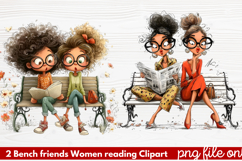 Bench friends Women reading Clipart Product Image 1