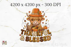 Thankful and Blessed PNG, Cow Thanksgiving Sublimation Product Image 2