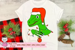 Christmas Dinosaur in Santa Hat with Garland svg, vector Product Image 1