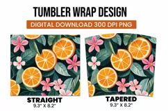 Orange with Leaves and Flowers Tumbler Wrap Sublimation Product Image 3