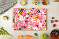 Tiny Pink Boho Floral Cutting Boards sublimation Design Product Image 3