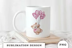 Watercolor Teddy Bear with balloon PNG Product Image 3