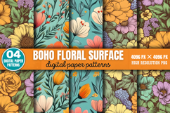 Boho Floral Surface Patterns Digital Paper Background PNG Product Image 1