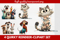 4 Quirky Reindeer Clipart Set | Fun Holiday Reindeer PNG Product Image 1