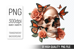 Sugar Skull Clipart PNG, Sublimation Skull Flowers Product Image 1