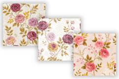 Vintage Roses Seamless Pattern, Antique Pink and Gold Accent Product Image 3