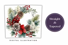 Christmas Tumbler Wrap, Watercolor Christmas Wreath PNG Product Image 3