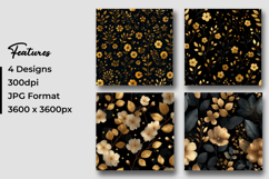 Gold &amp; Black Floral Digital Paper Pattern Product Image 3