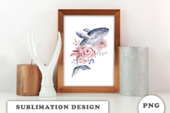 Watercolor Whale with Flowers png Product Image 3