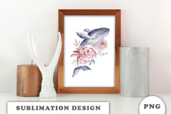Watercolor Whale with Flowers png Product Image 3