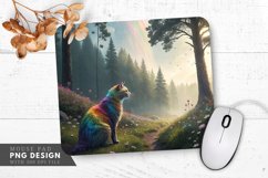 Rainbow Cat in a Dreamlike Forest Mouse Pad PNG Design Product Image 1