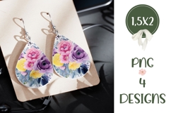 Watercolor Flowers Earrings, Floral Teardrop Earring PNG Product Image 3