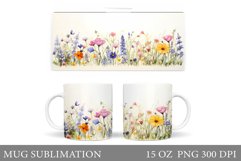 Flowers Mug Wrap Design. Wildflowers Mug Sublimation Product Image 1
