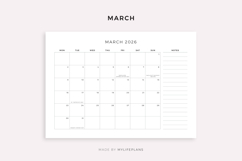 2026 Monthly Planner with Holidays, Landscape, Printable Product Image 3