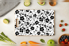 Black &amp; White Floral Cutting Boards sublimation Design Product Image 3