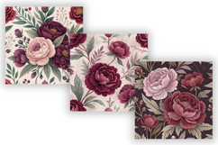 Burgundy Felted Floral Peony Seamless Pattern, Shabby Chic Product Image 5