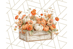 Pumpkin Clipart with Fall Flowers PNG Autumn Illustration Product Image 3