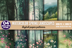 Watercolor Spring Landscapes Pack Digital Paper Background B Product Image 4