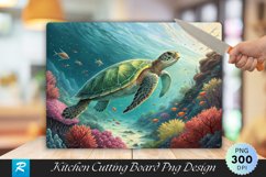 Underwater Turtle and Glowing Pastels Cutting Board PNG Product Image 1