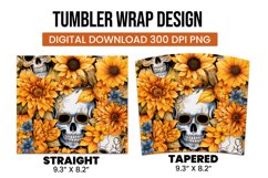 Skull and flower watercolor tumbler wrap sublimation Product Image 3