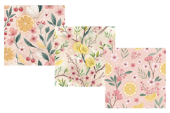 Cherry Blossom Lemon Digital Paper, Seamless Pattern Product Image 3