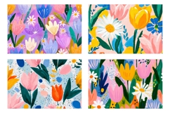 Cartoon Tulips Cosmetic Bag, Flowers Cosmetic Bag Print Product Image 3