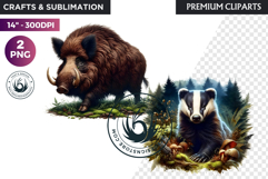 Watercolor Wild Animal Clipart, Forest Wildlife PNG Product Image 1