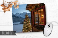 Christmas Cabin with Snowy Mountains Mouse Pad PNG Design Product Image 1