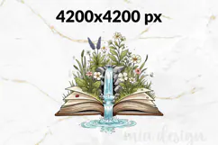 Floral Book Lover Png, Waterfall in Book Sublimation Design Product Image 2