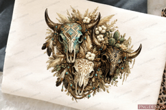 Boho Bull Skull Bundle PNG Design | Western Cow Skull Sublim Product Image 5